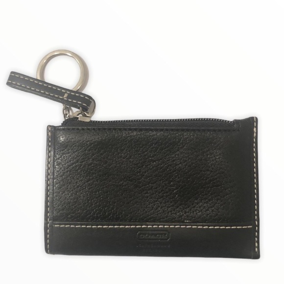 Coach Black Leather Coin Bag Keyring